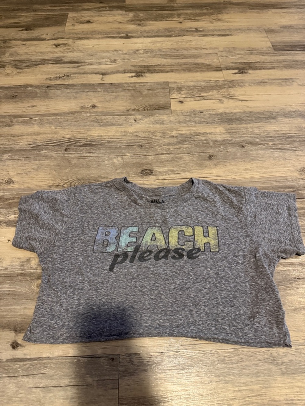 Billabong Gray 'Beach Please' Crop Tee with Pastel Graphic